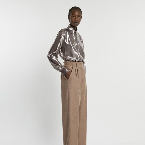 NEW Anthropologie Yoana Baraschi Designer Brand Silver Metallic Long Foil Blouse - Picture 3 of 5